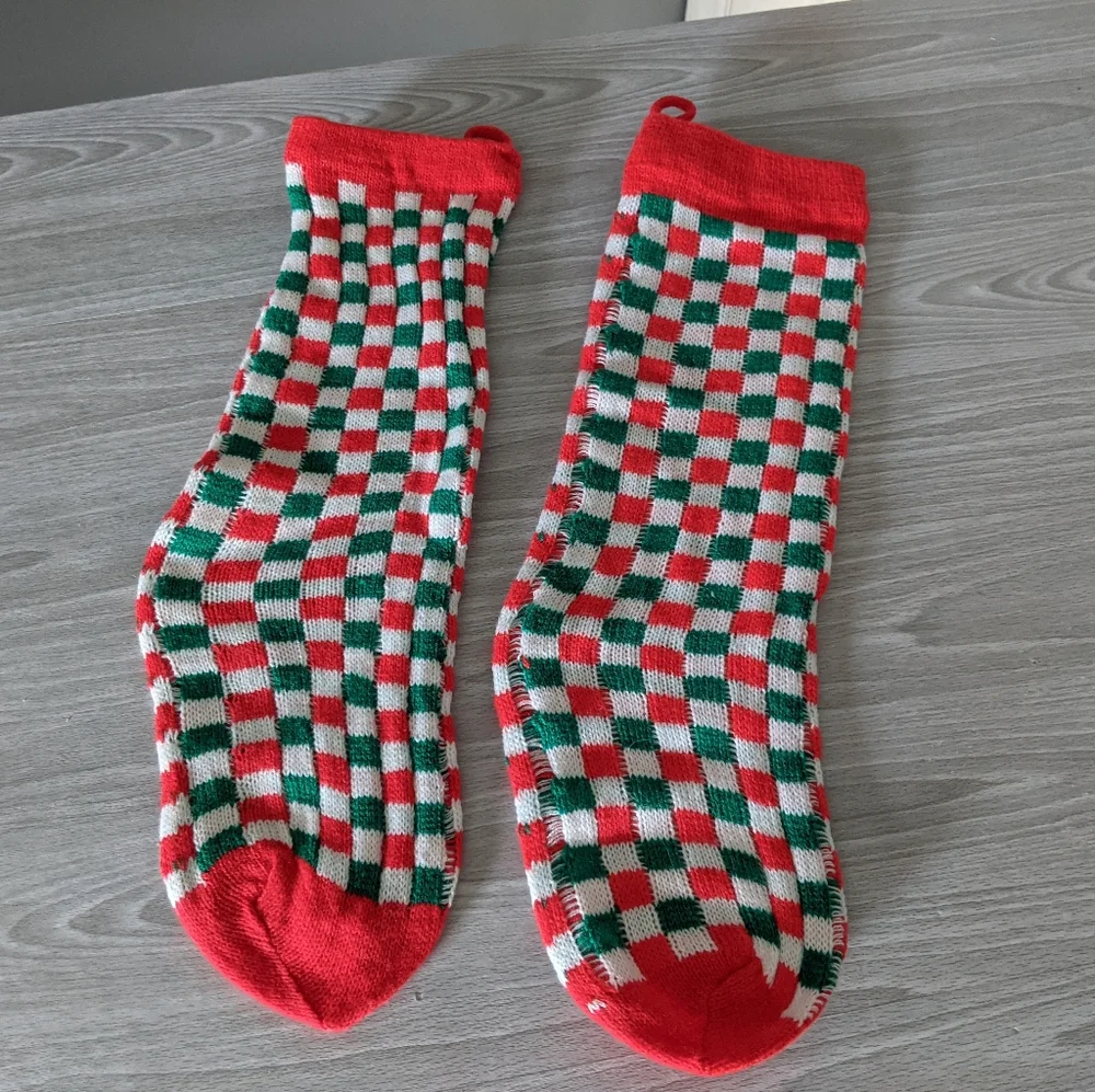 Vintage Pair Knit Checked Christmas Stockings